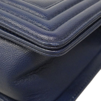 Chanel Shoulder Bag V-stitch Caviar Leather Navy Silver — view 6