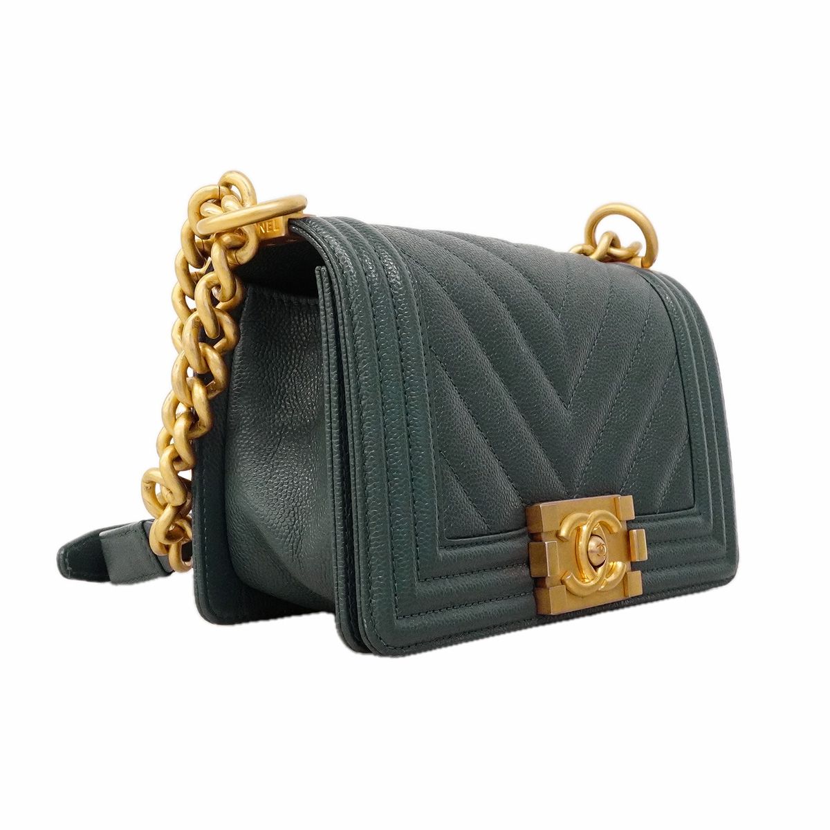 Chanel Shoulder Bag Boy Caviar Leather Steel Blue Gold — view 2