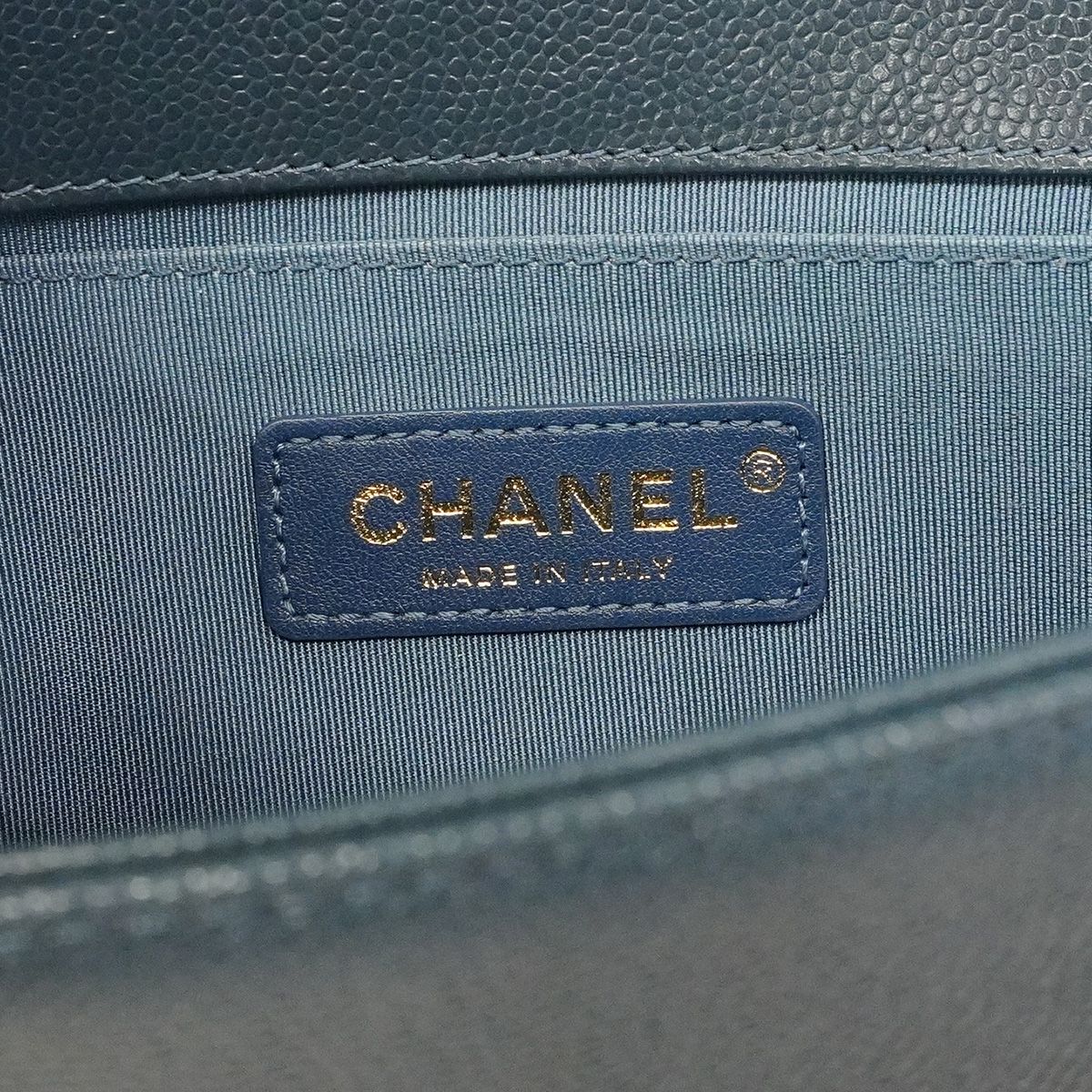 Chanel Shoulder Bag Boy Caviar Leather Steel Blue Gold — view 5