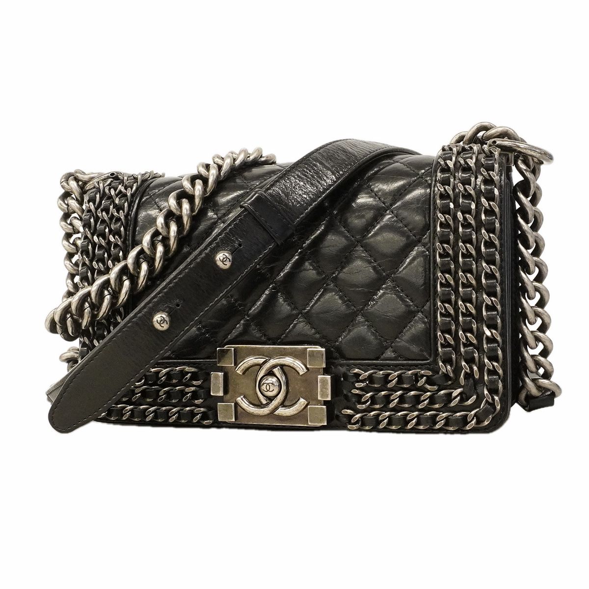 Chanel Shoulder Bag Boy Calfskin Black Silver