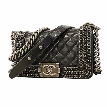 Chanel Shoulder Bag Boy Calfskin Black Silver