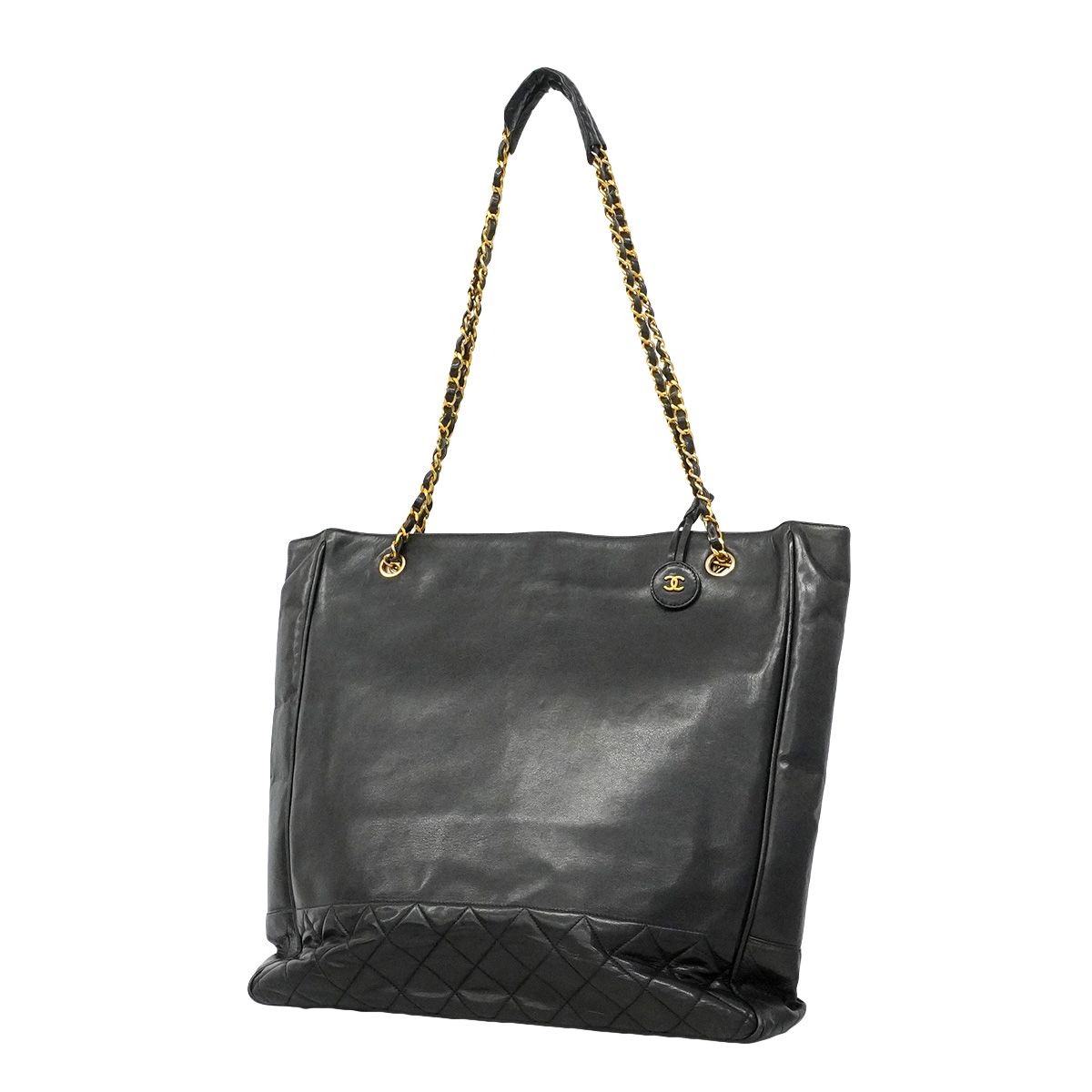 Chanel Chain Tote Quilted Lambskin Black Gold