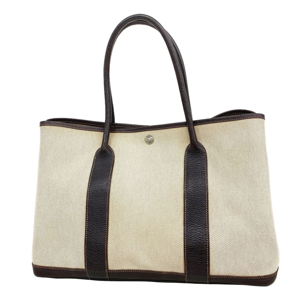 Hermes Tote Garden Party PM Toile H Brown Silver