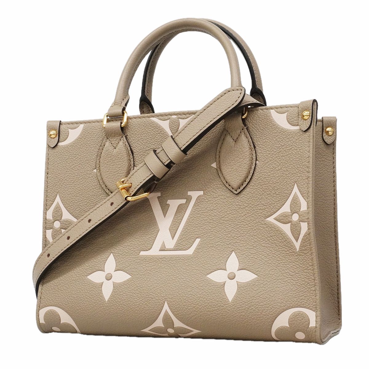 Louis Vuitton Handbag Monogram Empreinte Bicolor on the Go PM Tourterelle Cream