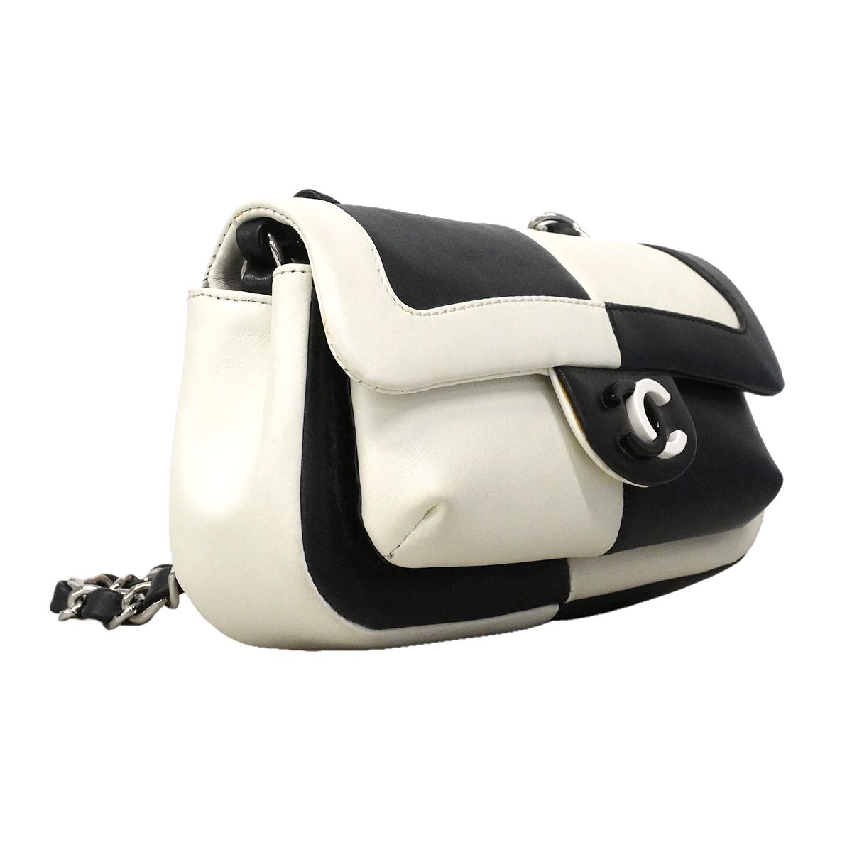 Chanel Shoulder Bag Bicolor Lambskin Black White Silver — view 2
