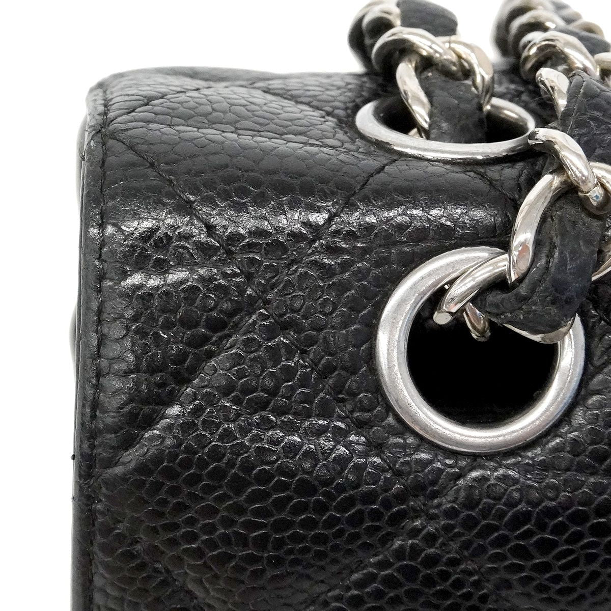 Chanel Shoulder Bag Quilted Caviar Leather Black Silver — view 6