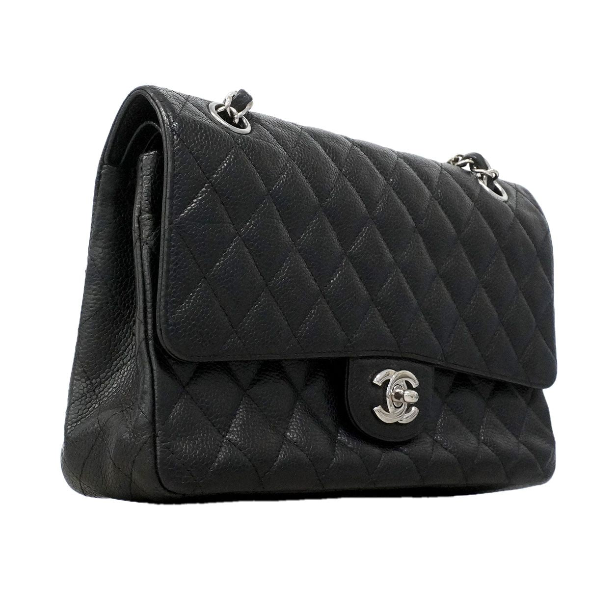 Chanel Shoulder Bag Quilted Caviar Leather Black Silver — view 2