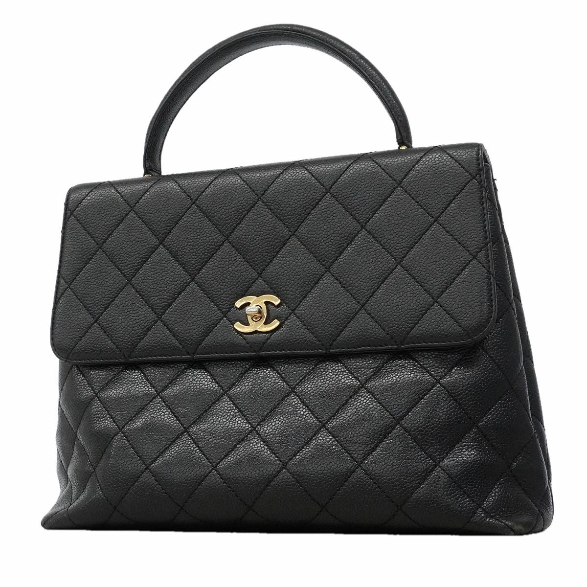 Chanel Handbag Quilted Caviar Leather Black Gold