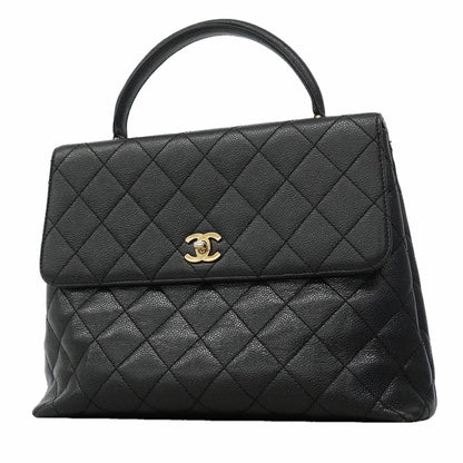 Chanel Handbag Quilted Caviar Leather Black Gold
