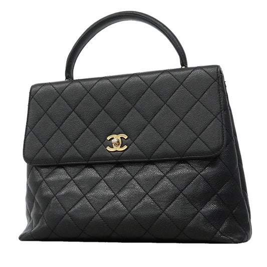 Chanel Handbag Quilted Caviar Leather Black Gold