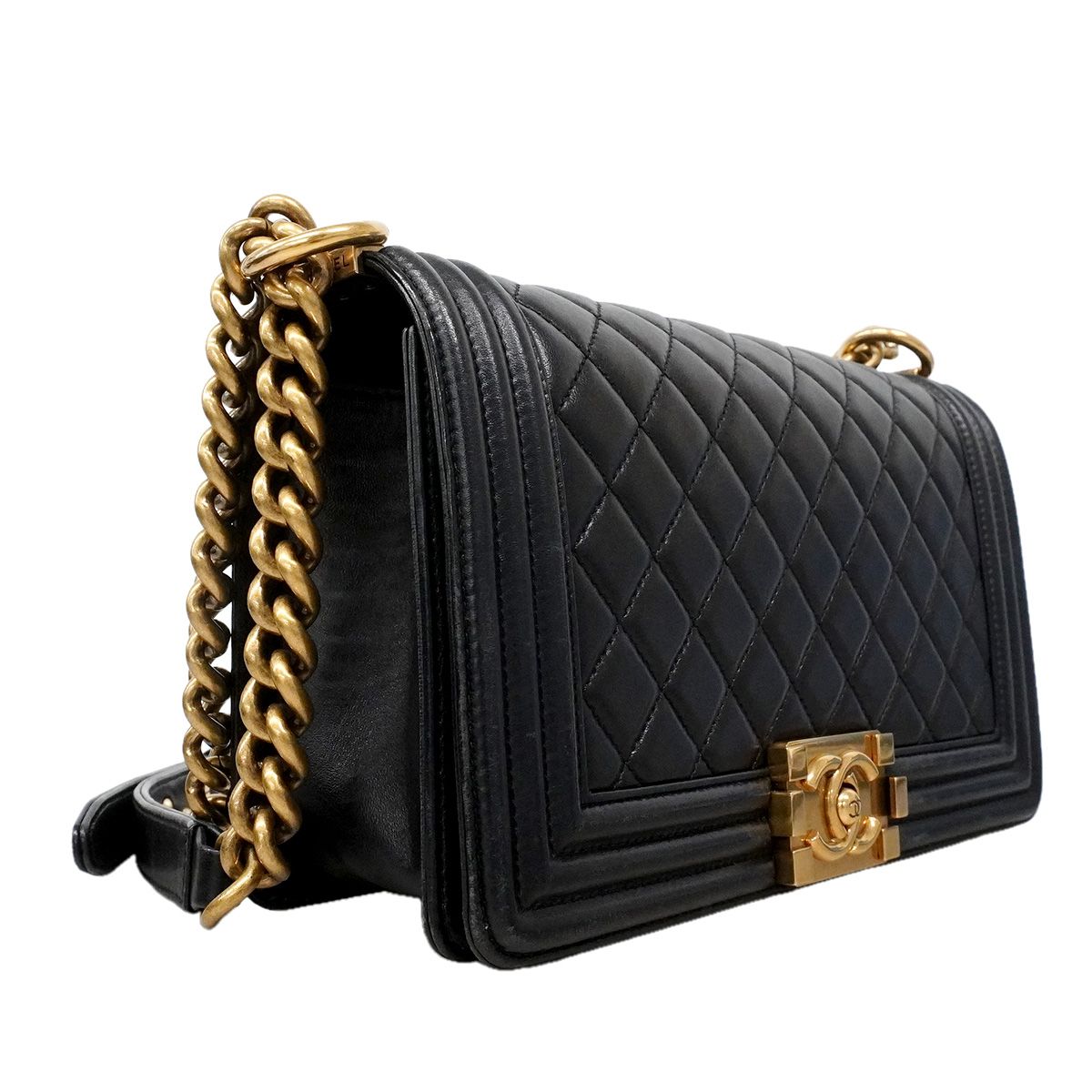 Chanel Shoulder Bag Boy Lambskin Black Gold — view 2
