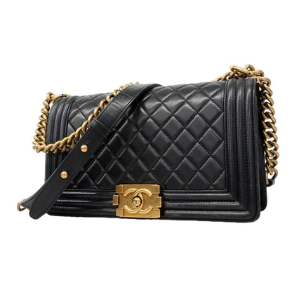 Chanel Shoulder Bag Boy Lambskin Black Gold