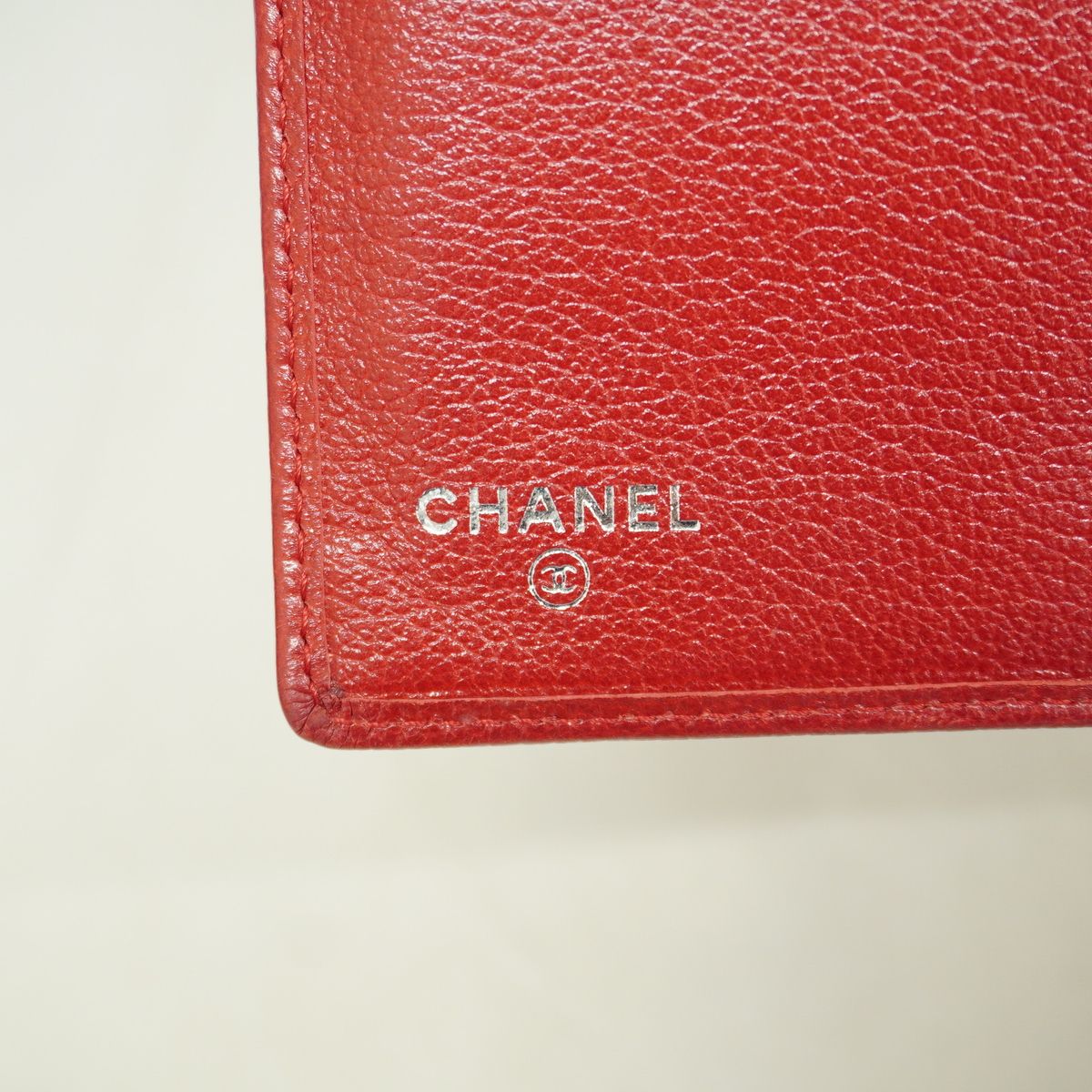 Chanel Wallet Camellia Leather Red Silver — view 4