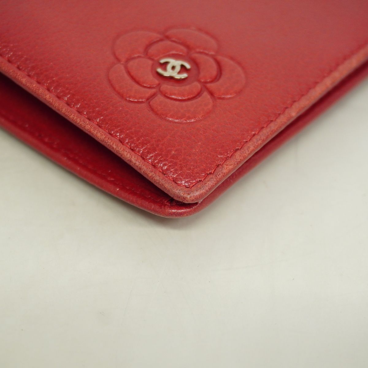 Chanel Wallet Camellia Leather Red Silver — view 5