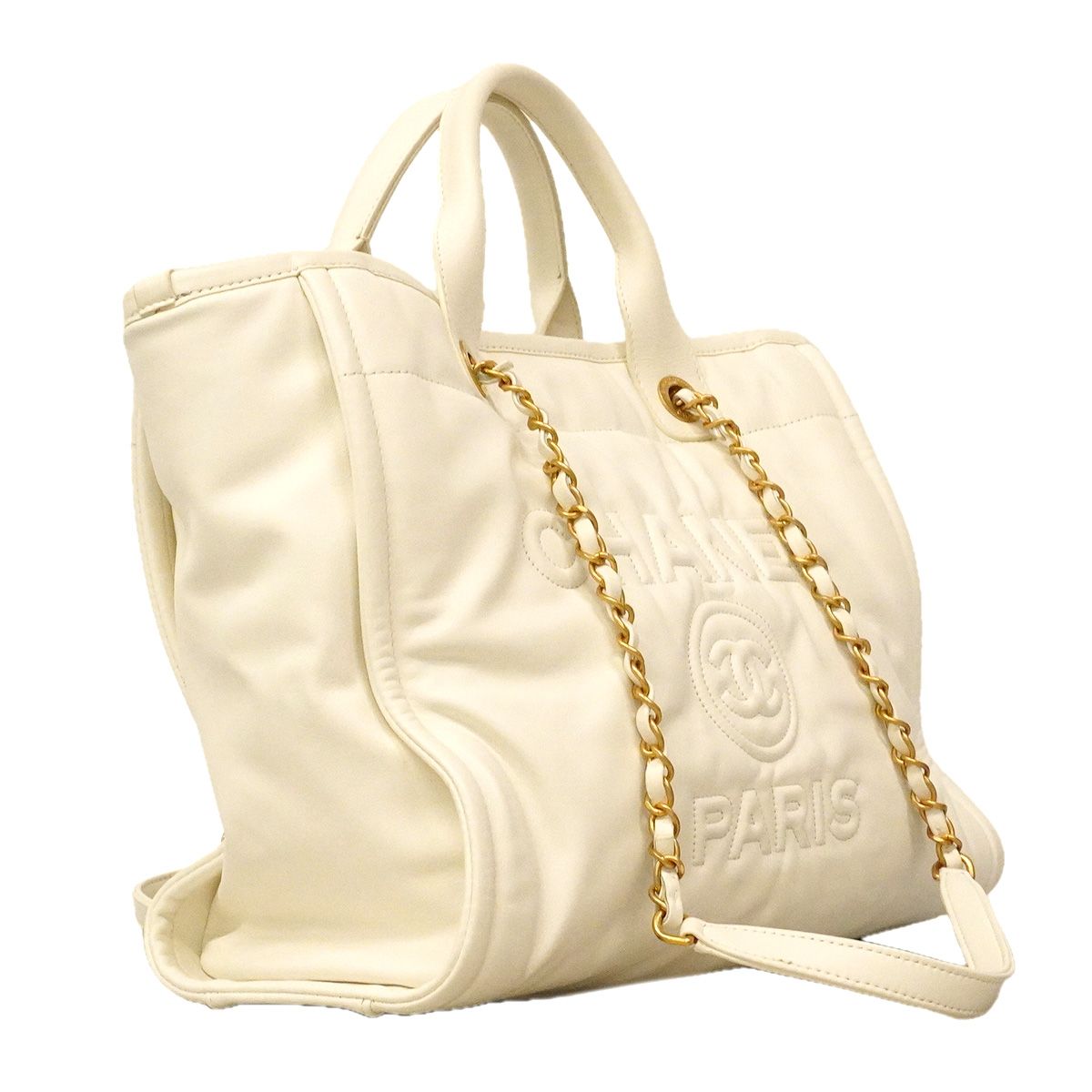 Chanel Tote Deauville Leather White Gold 2-Way — view 2