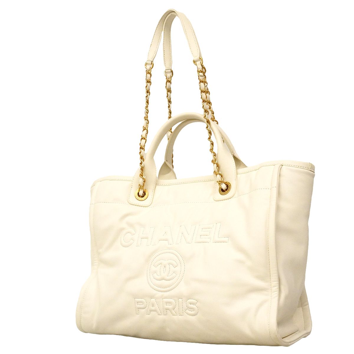 Chanel Tote Deauville Leather White Gold 2-Way