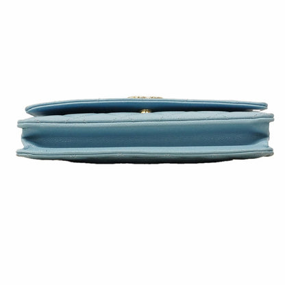 Chanel Wallet on Chain Quilted Caviar Leather Light Blue Gold Shoulder Bag — view 3