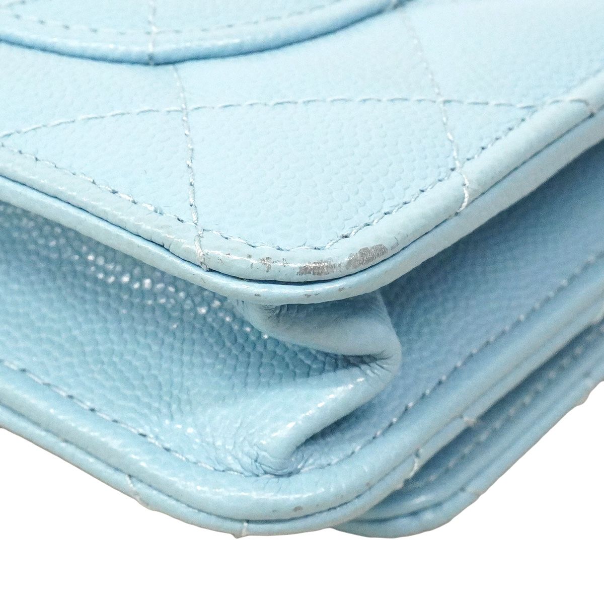 Chanel Wallet on Chain Quilted Caviar Leather Light Blue Gold Shoulder Bag — view 6