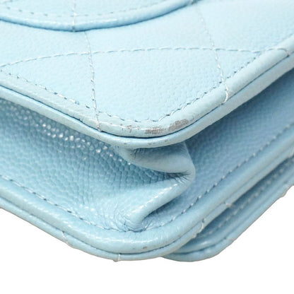 Chanel Wallet on Chain Quilted Caviar Leather Light Blue Gold Shoulder Bag — view 6