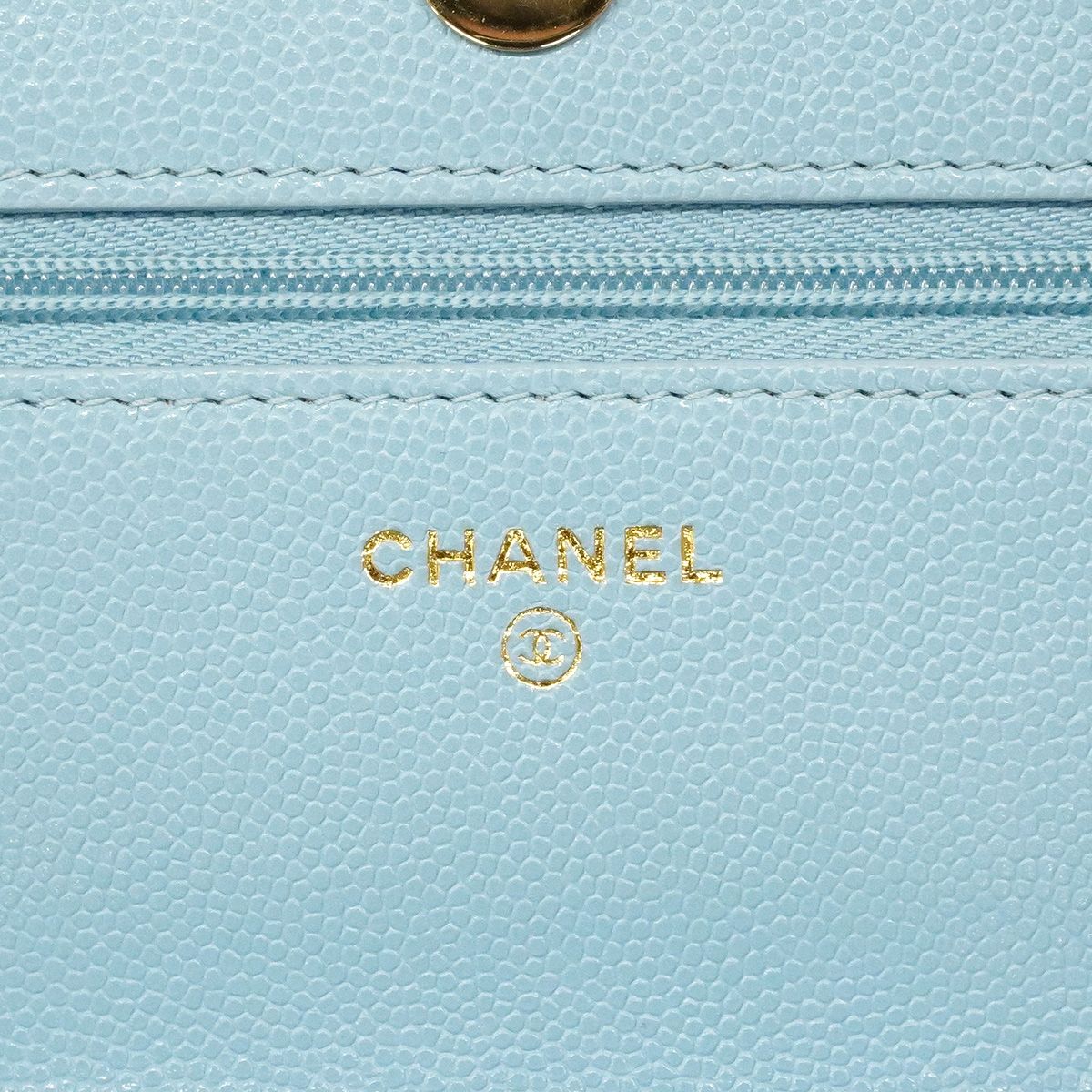 Chanel Wallet on Chain Quilted Caviar Leather Light Blue Gold Shoulder Bag — view 5