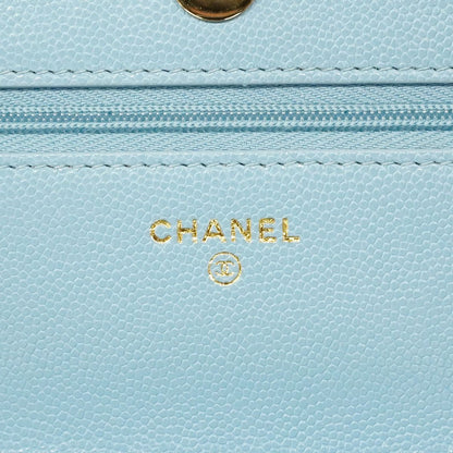 Chanel Wallet on Chain Quilted Caviar Leather Light Blue Gold Shoulder Bag — view 5