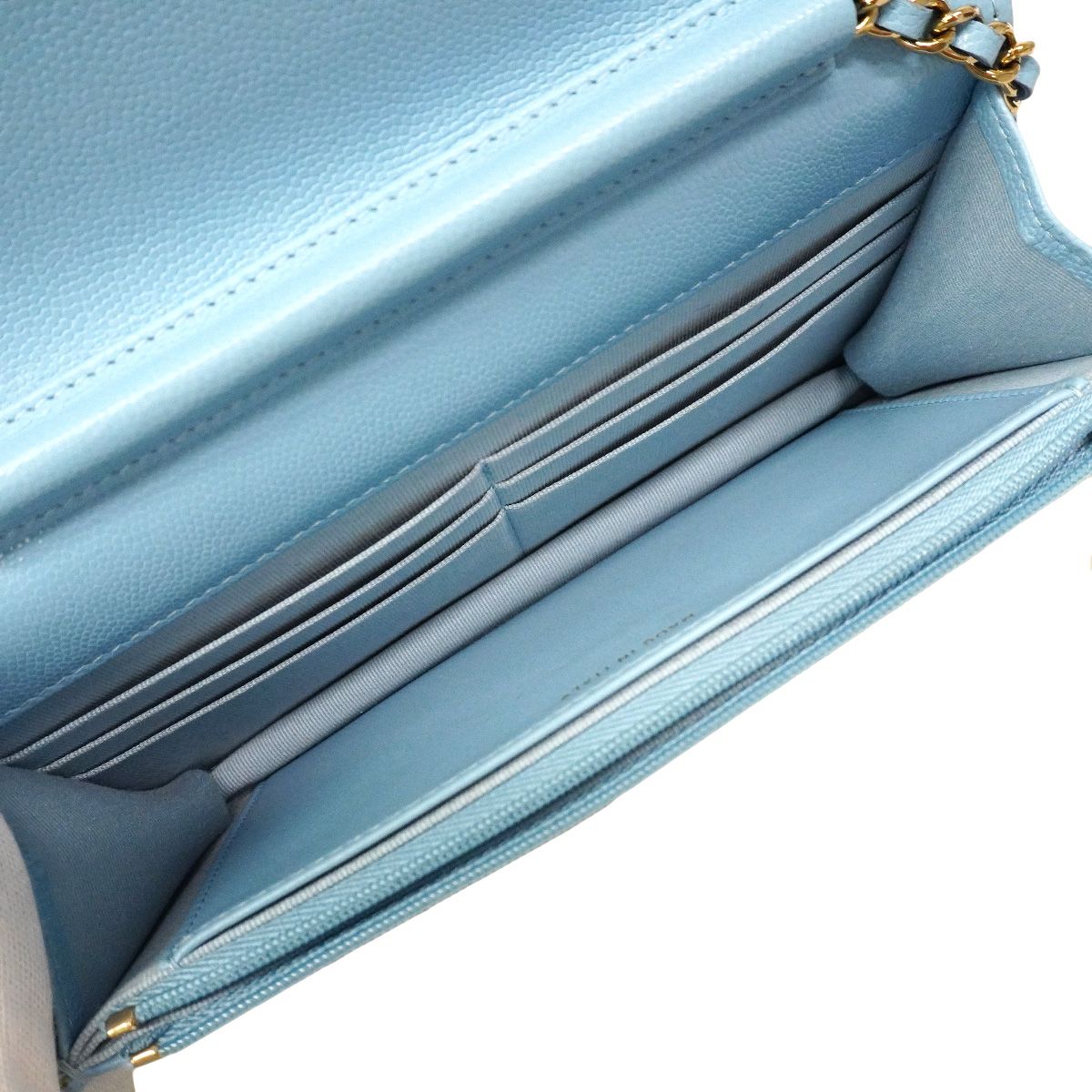 Chanel Wallet on Chain Quilted Caviar Leather Light Blue Gold Shoulder Bag — view 4