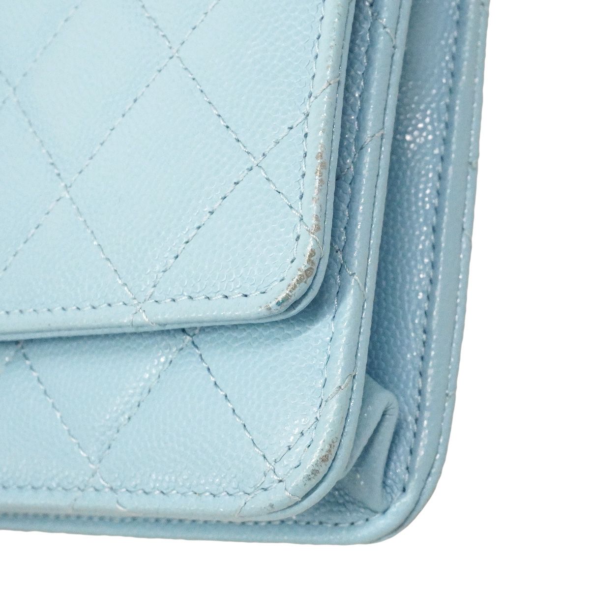 Chanel Wallet on Chain Quilted Caviar Leather Light Blue Gold Shoulder Bag — view 8