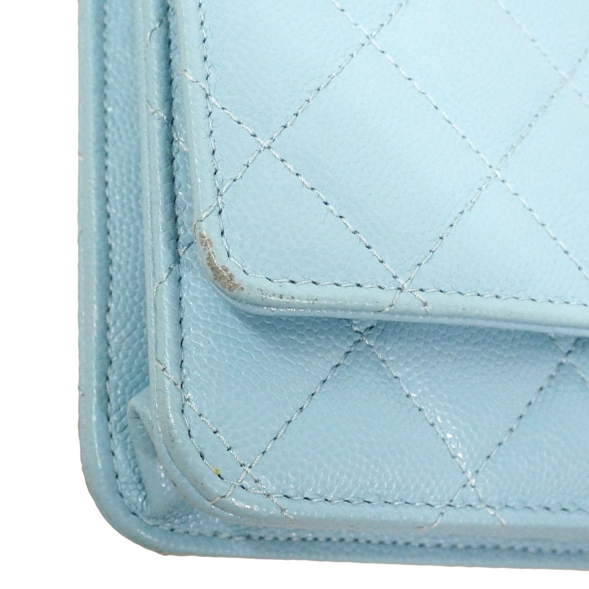 Chanel Wallet on Chain Quilted Caviar Leather Light Blue Gold Shoulder Bag — view 7