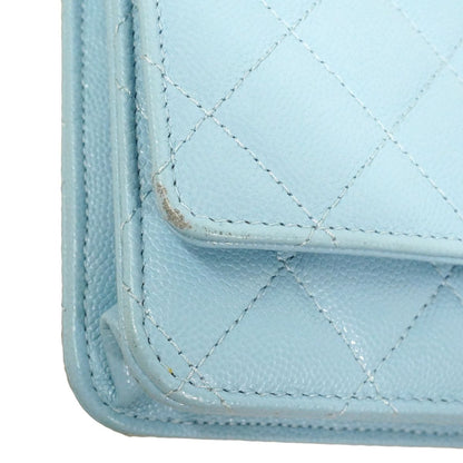 Chanel Wallet on Chain Quilted Caviar Leather Light Blue Gold Shoulder Bag — view 7