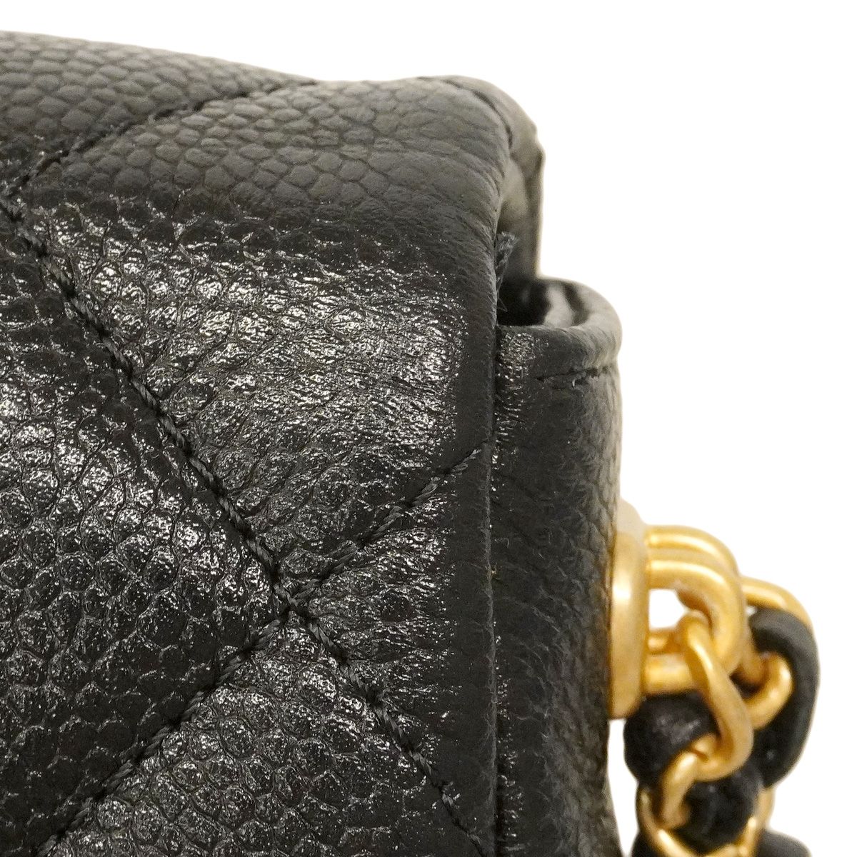 Chanel Shoulder Bag Mini Quilted Caviar Leather Black Gold — view 6