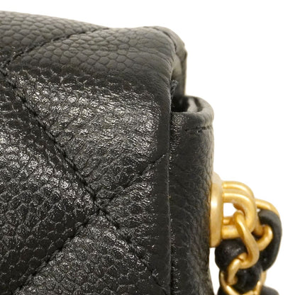 Chanel Shoulder Bag Mini Quilted Caviar Leather Black Gold — view 6