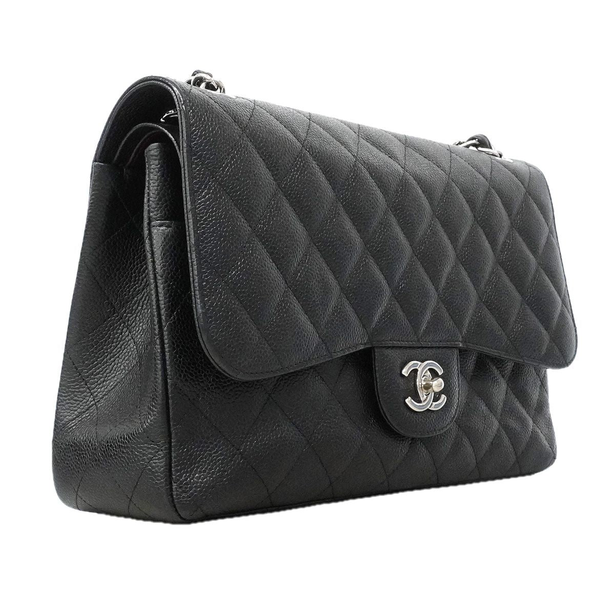 Chanel Shoulder Bag Maxi Quilted Caviar Leather Black Silver — view 2