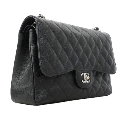 Chanel Shoulder Bag Maxi Quilted Caviar Leather Black Silver — view 2