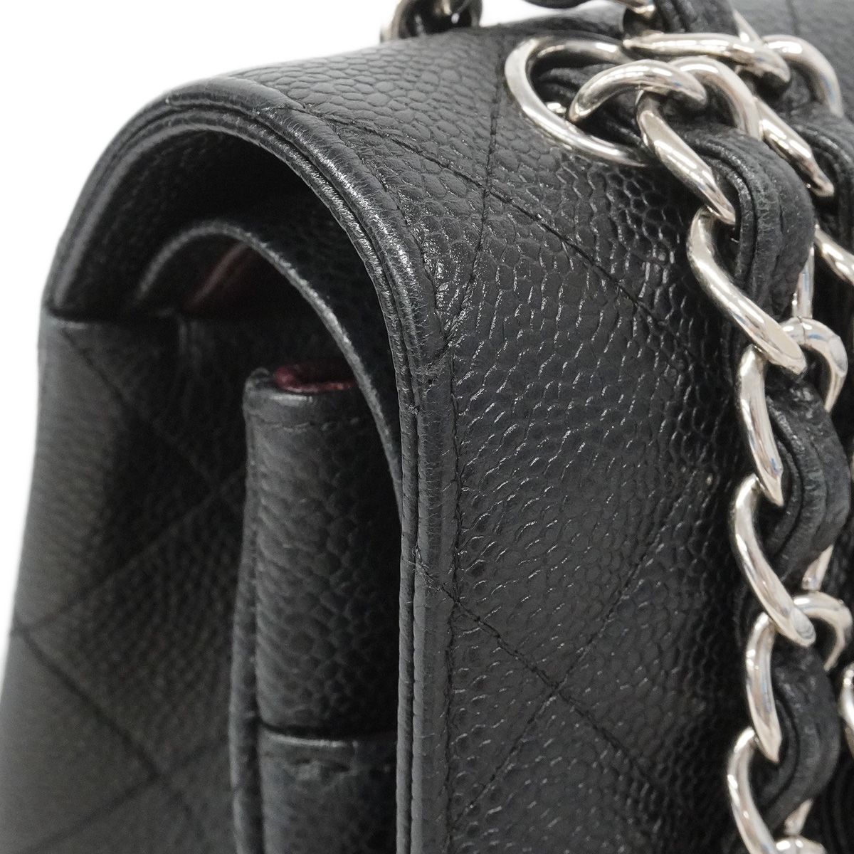 Chanel Shoulder Bag Maxi Quilted Caviar Leather Black Silver — view 8