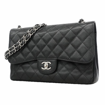 Chanel Shoulder Bag Maxi Quilted Caviar Leather Black Silver
