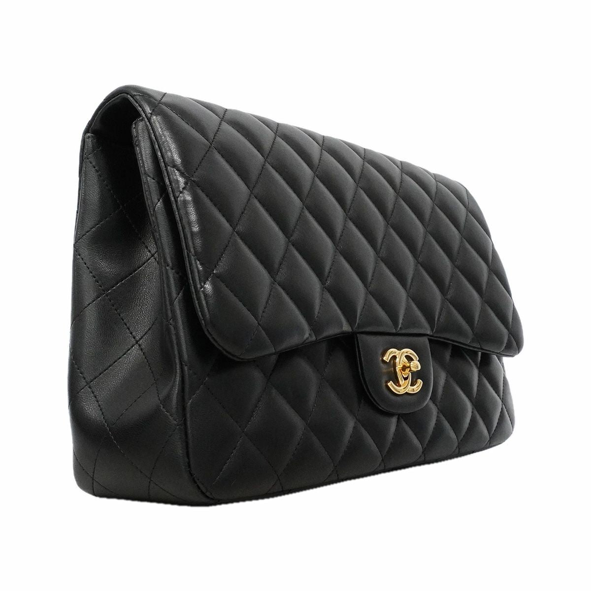 Chanel Shoulder Bag Maxi Quilted Lambskin Black Gold — view 2
