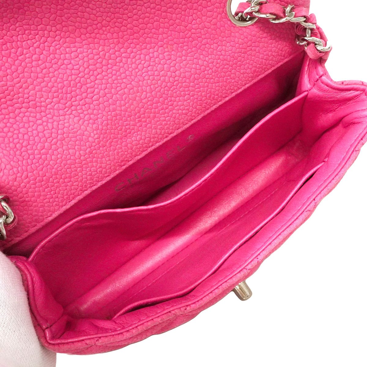 Chanel Shoulder Bag Quilted Caviar Leather Pink Silver — view 4