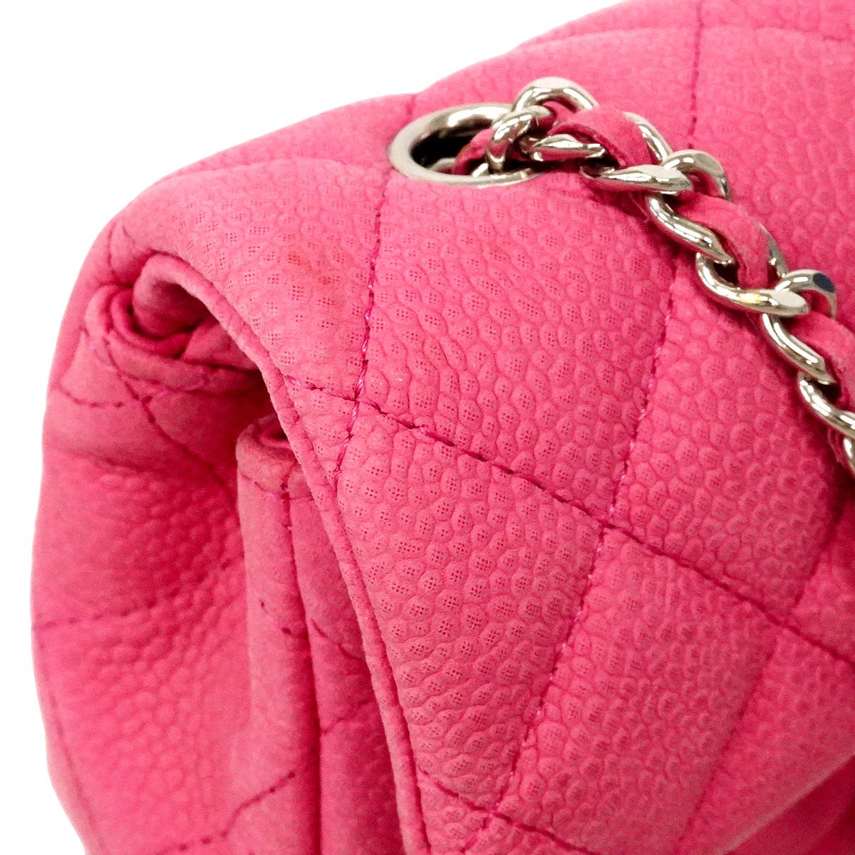 Chanel Shoulder Bag Quilted Caviar Leather Pink Silver — view 7