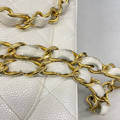Chanel Shoulder Bag Maxi Quilted Caviar Leather White Gold — view 8