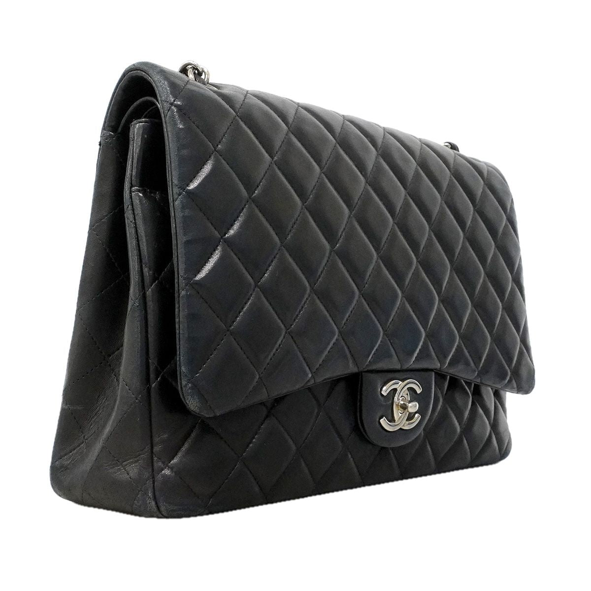 Chanel Shoulder Bag Maxi Quilted Lambskin Black Silver — view 2
