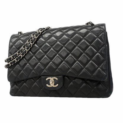 Chanel Shoulder Bag Maxi Quilted Lambskin Black Silver