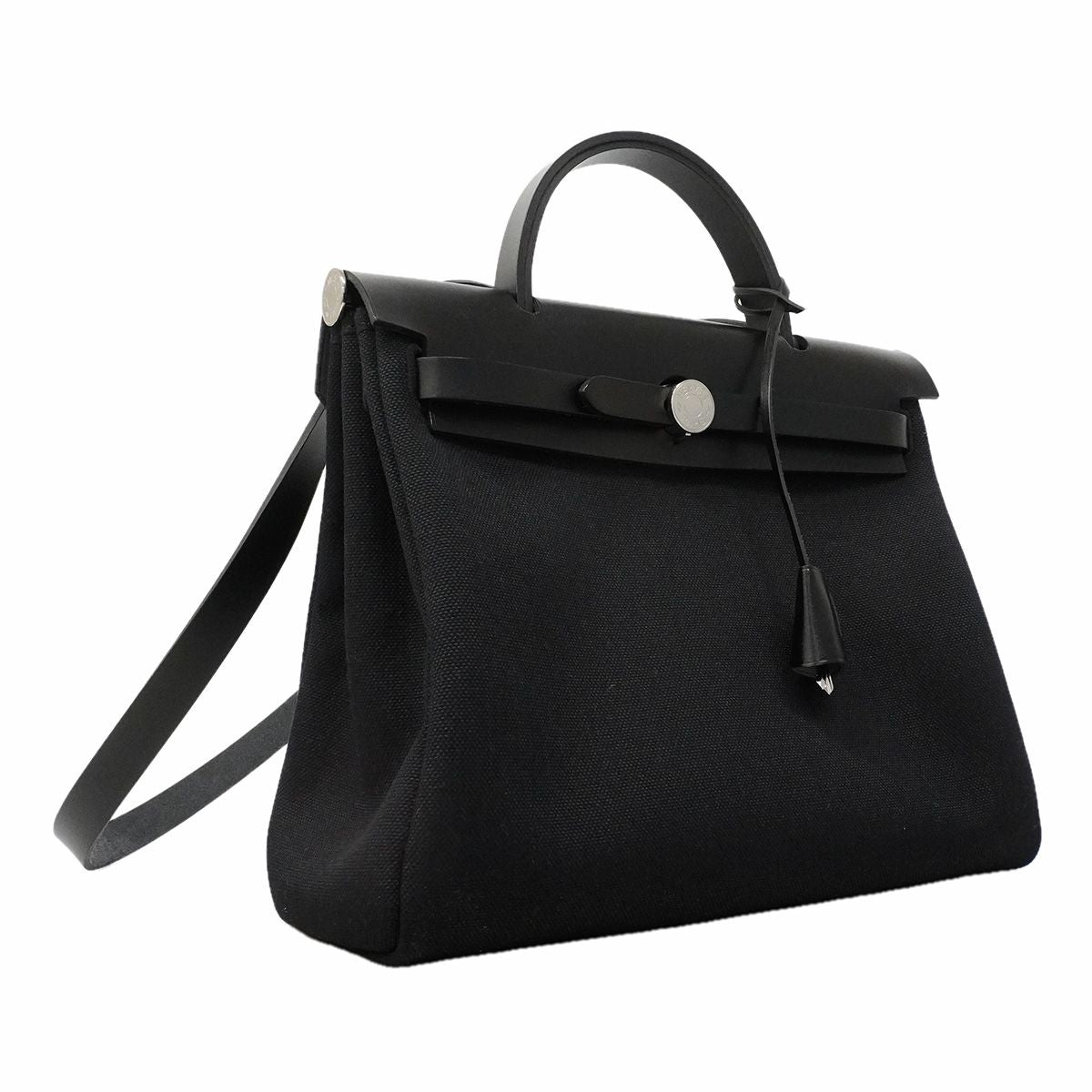Hermes Handbag Herbag Zip PM Toile Military Black Silver 2-Way Bag — view 2