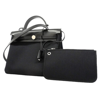 Hermes Handbag Herbag Zip PM Toile Military Black Silver 2-Way Bag