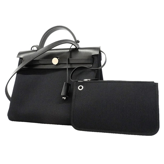 Hermes Handbag Herbag Zip PM Toile Military Black Silver 2-Way Bag