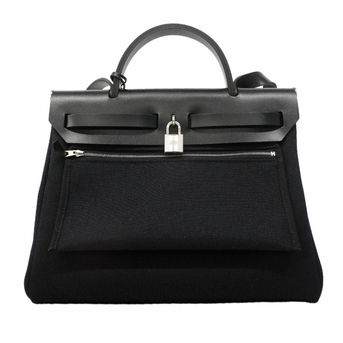 Hermes Handbag Herbag Zip PM Toile Military Black Silver 2-Way Bag — view 8