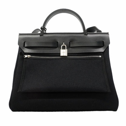 Hermes Handbag Herbag Zip PM Toile Military Black Silver 2-Way Bag — view 8