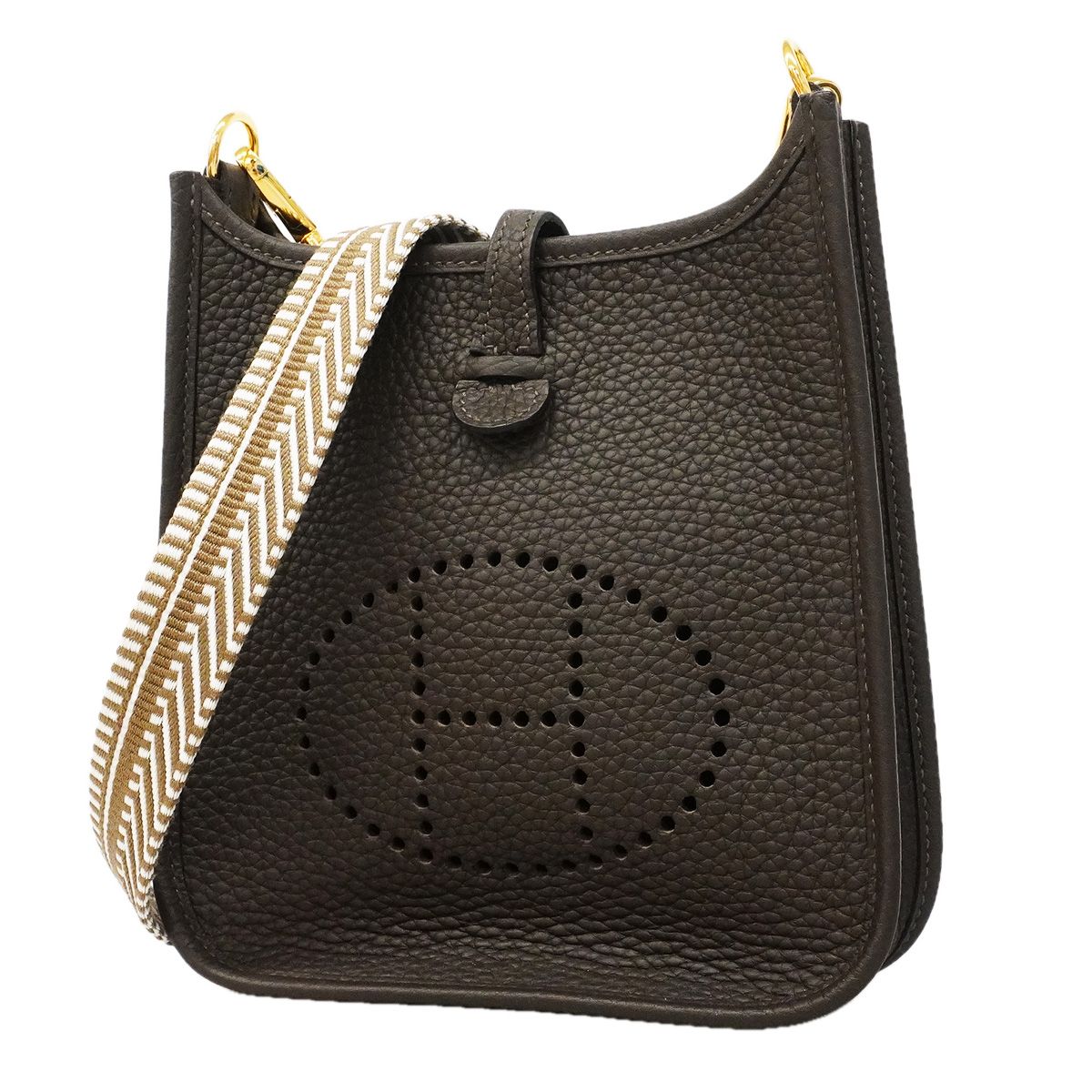 Hermes Shoulder Bag Evelyne TPM Taurillon Clemence Ebene Gold