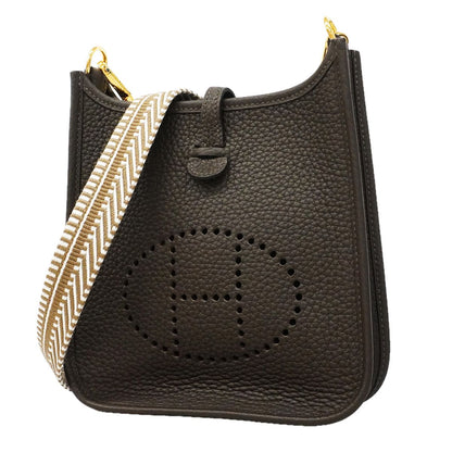 Hermes Shoulder Bag Evelyne TPM Taurillon Clemence Ebene Gold