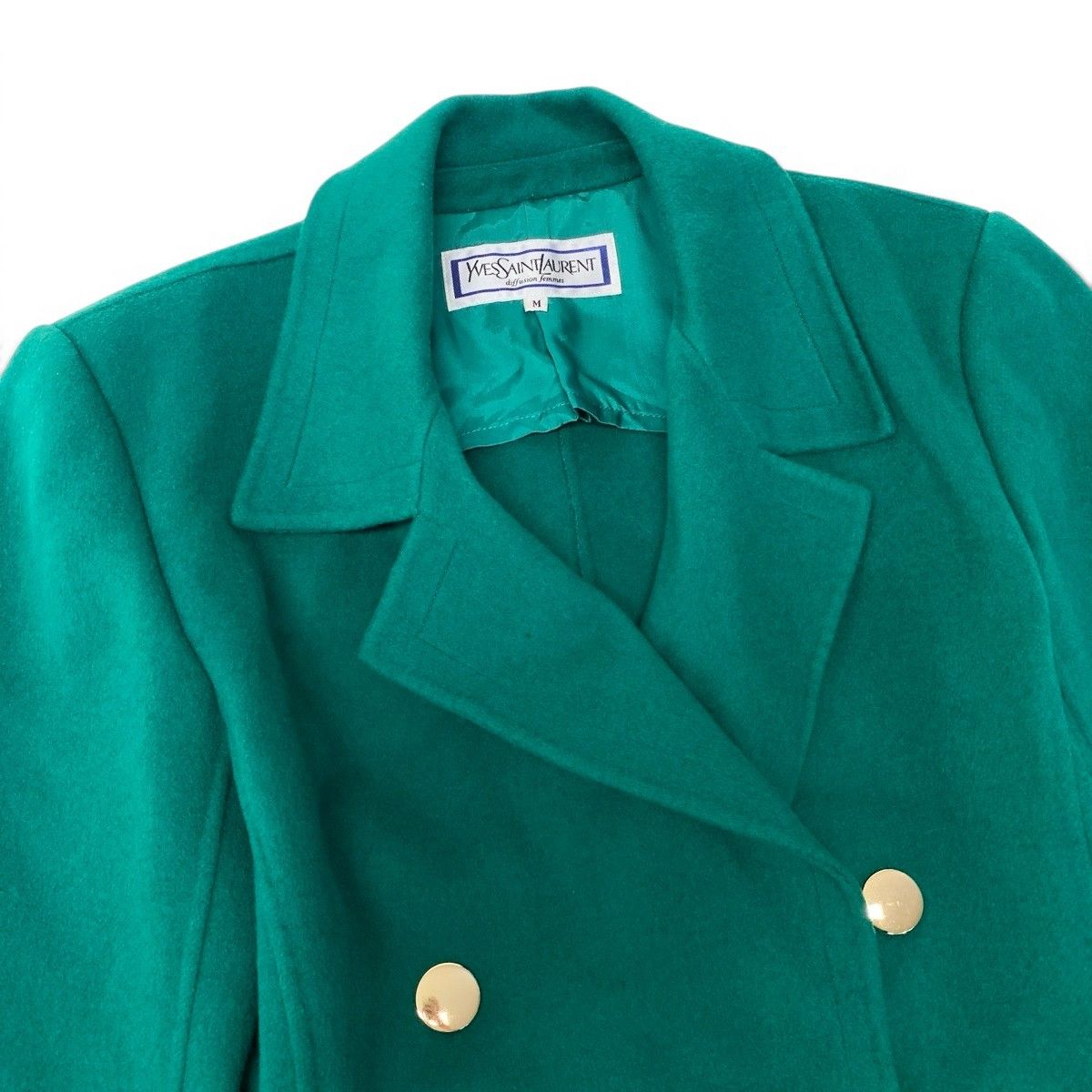 Saint Laurent Tailored Jacket Double Breasted Gold Button Wool Blend Green — view 4