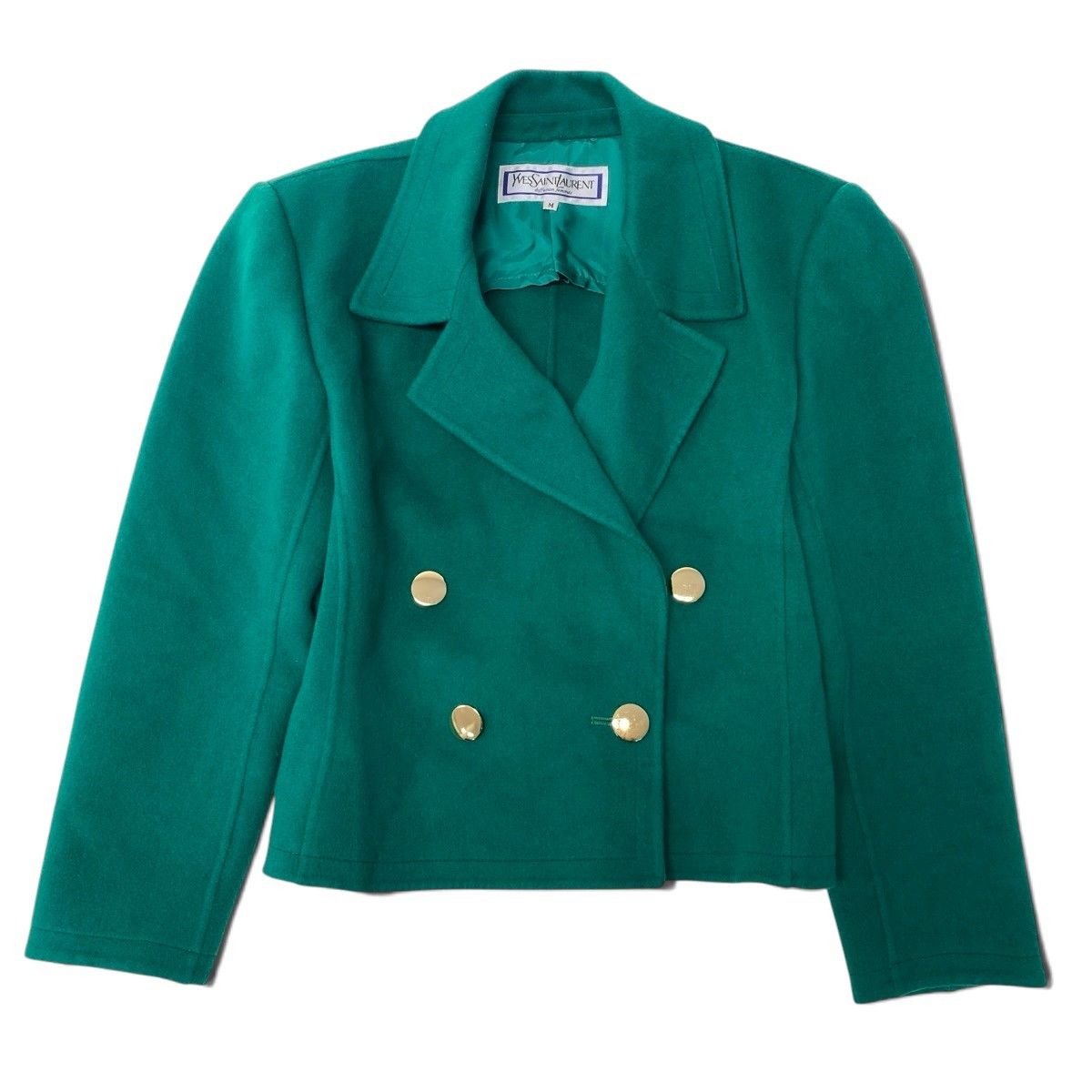 Saint Laurent Tailored Jacket Double Breasted Gold Button Wool Blend Green — view 2